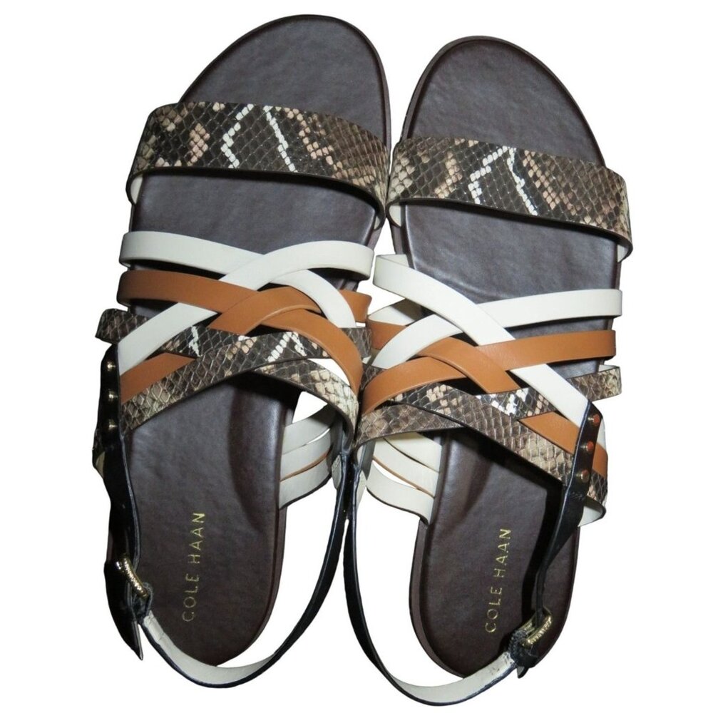 Cole Haan Francie Snakeskin Embossed Braided Leather Slingback Multicolor Sandal - Picture 3 of 7